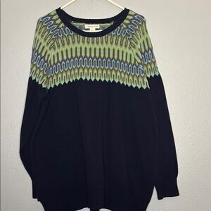 Coldwater Creek Blue Knit Sweater Peacock Crew Neck Size 1X